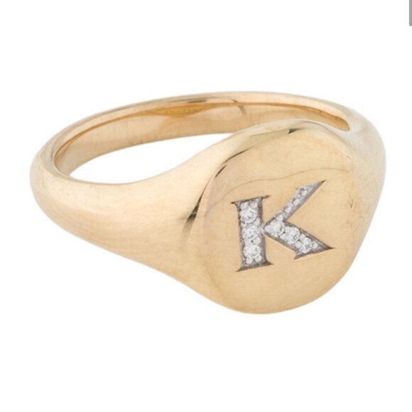 DAVID YURMAN 18K 750 YELLOW GOLD  DIAMOND 'K' INITIAL PINKY RING - Picture 1 of 8